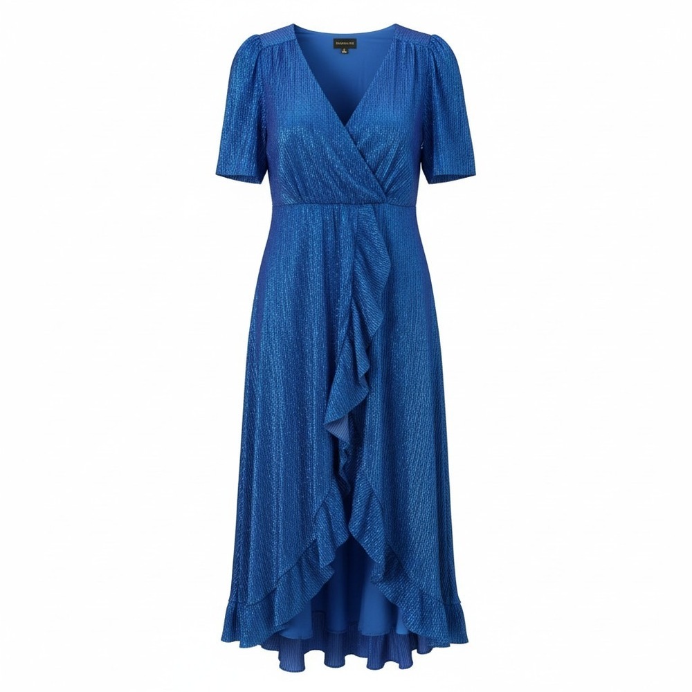 Sugarlips Womens Formal Cocktail Blue Metallic Ruffle High Low Maxi Dress XL